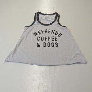 Fifth Sun Size Small Graphic Tank Top "Weekends, Coffee, and Dogs" in Gray